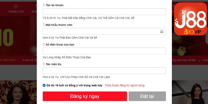Các bước tạo tài khoản game J88 nhanh gọn 