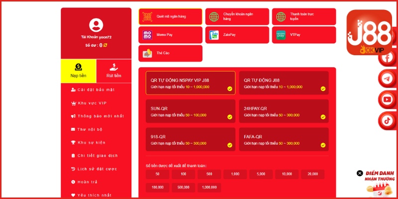 Các bước nạp tiền chơi game đổi tiền thật trên J88 